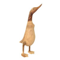 Modern Style Wooden Hand Carved Natural Finish Cute Ornamental Duck 43 x 18cm