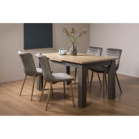 Modern Scandi Oak Extending Dining Table Set 4 Light Grey Velvet Fabric Chairs