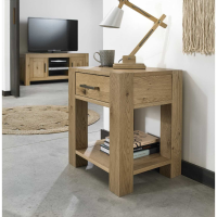 Light Oak Wood Living Room Lamp End Table With Drawer And Underneath Shelf 48cm