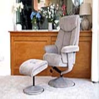 Biarritz Swivel Recliner And Footstool With Mist Plush PU And Chrome Trim Base