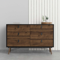 Modern Matt Black Walnut 6 Drawer Double Chest With Unique Black Handles 94.8 x 150.3cm