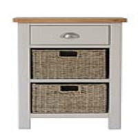 Modern Style Oak Top Dove Grey Painted 2 Wicker Basket Storage Unit with Drawer 75x50cm