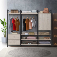 Modern Metal and Oak 3 Piece Open Wardrobe Bedroom Furniture Set