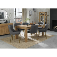 Turin Light Oak Rect.165 to 225cm Extending Dining Set 6 Dark Grey Faux Leather Chairs