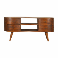 Traditional Style Mango Wood Chestnut Rounded 4 Drawer Media Unit 50x110cm