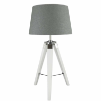White Hollywood Table Lamp With 13 Inch Grey Linen Drum Shade
