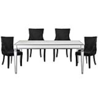 Apollo Antique Silver Mirrored Dining Set With 4 Tufted Back Black Chairs