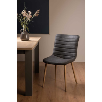 Modern Dark Grey Faux Leather Kitchen Dining Room Chair on Rustic Oak Legs