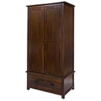 Dark Wood Double Wardrobe 2 Doors 1 Drawer 190cm Tall 90cm Wide