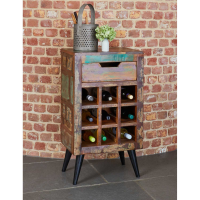 Small 9 Bottle Wine Rack Table Unit Recycled Boat Wood Rustic Painted