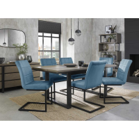 Tivoli Weathered Oak 6 to 8 Seater Table And 6 Lewis Petrol Blue Velvet Chairs Dining Set