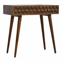 Nordic Style Mango Wood Chestnut Cube Carved Console Hall Table With 2 Drawers 78x80cm