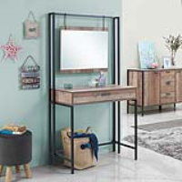 Modern Style Distressed Oak Wood And Metal Dressing Table With Mirror 150 x 83.8cm