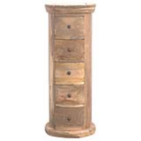 Modern Mango Wood Granary Royale Slim Drum 5 Drawer Chest With Brass Knobs 88 x 35cm