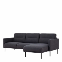 Modern Dark Grey Fabric Right Hand Corner Sofa Chaise on Black Metal Legs