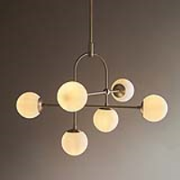 Steel and Glass 6 Bulb Semi Flush Ceiling Light with Matt Antique Brass Plate 86cm Diameter