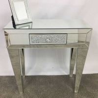 Crystal Diamond Mirrored Glass Brick Single Drawer Small Hallway Console Table 75cm