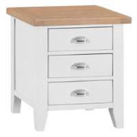 Modern Style Oak Wood White Painted Large 3 Drawer Bedside Cabinet 65 x 45cm