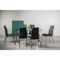 Emin Black Marble Effect Glass Dining Set with 6 Benton Black Faux Leather Chairs