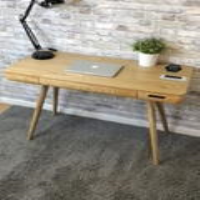 Modern Oak Home Office Study Computer Desk with Wireless Charging and Speaker