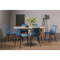 Dansk Scandi Oak 175cm Medium Dining Set With 6 Petrol Blue Velvet Chairs