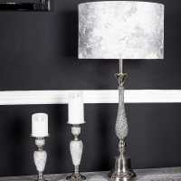 Medium Nickel Diamante Candlestick Table Lamp With Marble Grey Shade 41cm Diameter