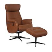 Panama Swivel Recliner And Footstool With Tan Leather Match And Black Base