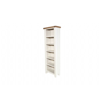 White Painted 180cm Tall Slim Narrow Open Bookcase Oak Top with Fixed Shelves