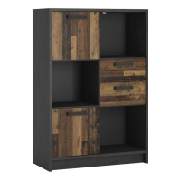 Industrial Brooklyn Dark Matera Grey and Walnut 2 Door 2 Drawer Low Bookcase 129x87cm