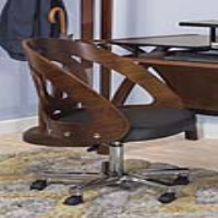 Helsinki Retro Swivel Office Chair with Walnut Curved Back and Black Leather Seat