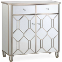 Modern Champagne Silver Mirrored Glass 2 Door 2 Drawer Sideboard