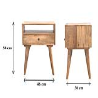 Nordic Designed Scandi Mango Wood Bedside Cabinet With Drawer And Open Slot 58 x 46cm