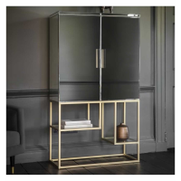 Mirrored Glass 2 Door Cocktail Drinks Wine Cabinet Champagne Gold Open Base 90 x 40 x 160cm