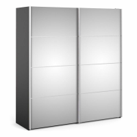 Trendy Matt Black Mirrored Glass Sliding 2 Door Double Bedroom Wardrobe 200.4x182.4cm