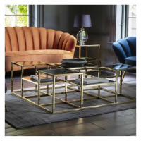 Modern Glass and Gold Metal Geometric 3 Shelves Multi Level Coffee Sofa Table 120cm