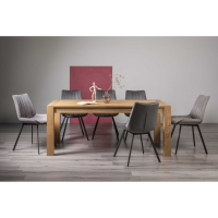 Turin Light Oak Rect. 185 to 245cm Extending Dining Set 8 Light Grey Velvet Fabric Chairs