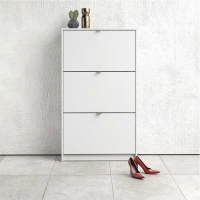 Modern White Hall Wall Shoes Cabinet 3 Tilting Drop Down Doors 2 Layers