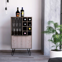 Modern Large Bleached Grey Smoked Oak Effect 3 Door Wine Cabinet Drink Bottle Storge