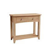 Industrial Style Oak Wood 2 Drawer Living Room Console Table With Lower Shelf 75 x 85cm