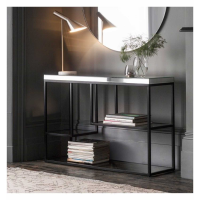 Modern Console Hallway Table Black Metal Frame Bevelled Mirror Top 120cm Wide