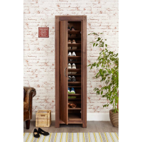Solid Walnut Tall Slim Narrow Shoe Cupboard Entrance Hall Storage Unit Dark Wood Finish