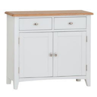 Modern Style White Painted Oak Top Medium 2 Drawer Sideboard Buffet 80x90cm