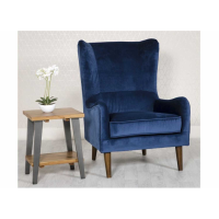 Winged Back Accent Armchair Blue Velvet Fabric Upholstered