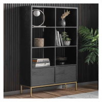 Modern Mango Wood 2 Ripped Door and 4 Shelves Open Display Unit in Black 170x110cm