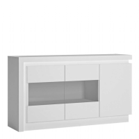 Modern White and High Gloss 3 door glazed Sideboard with LED lighting 89x158cm