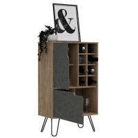 Retro Oak and Grey Stone Finished 2 Door 8 Open Rack Drinks Bar Cabinet 104.1x60.9cm