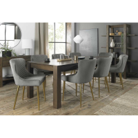 Modern Dark Oak Extending Kitchen Dining Table Set 8 Light Grey Velvet Fabric Chairs