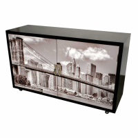 High Gloss White City Scape 2 Door Occasional Sideboard Cabinet