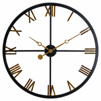 Black And Gold Roman Numerals Skeleton Round Station Clock 80cm