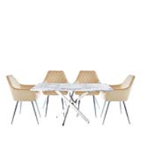 Value Nova 160cm White Marble Dining Set With 4 Quinn Champagne Chairs